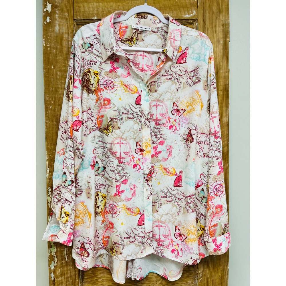 Jane + Delancey Shirt 1X Map Zodiac Butterfly Whimsical Maximalist Funky Artisan